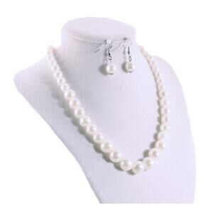 Retro White Faux Pearl Strand Necklace & Drop Earrings Set Bridal Prom - Hey Viv